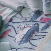 Contemporary Florals Sky Blue Muga Cotton Pichwai Jamdani Unstitched Suit Set